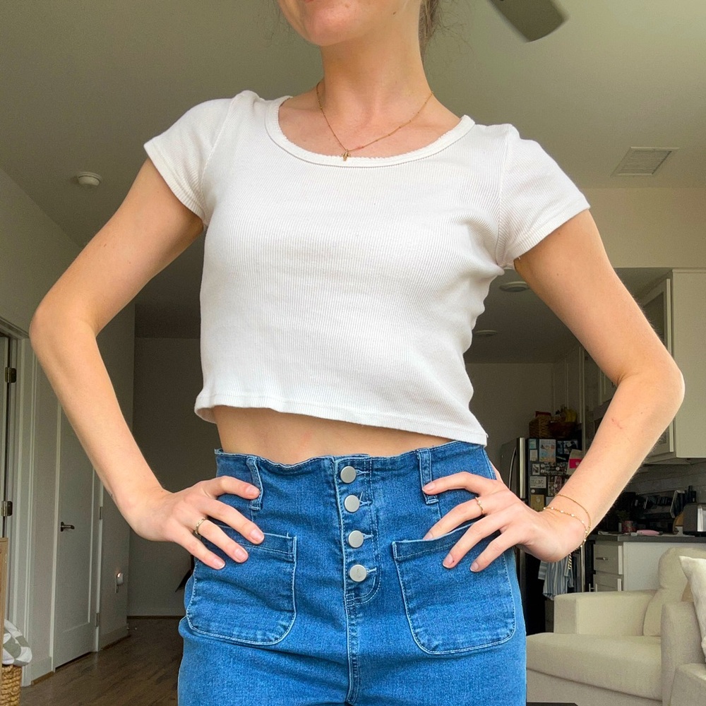 White Ribbed Crop Top